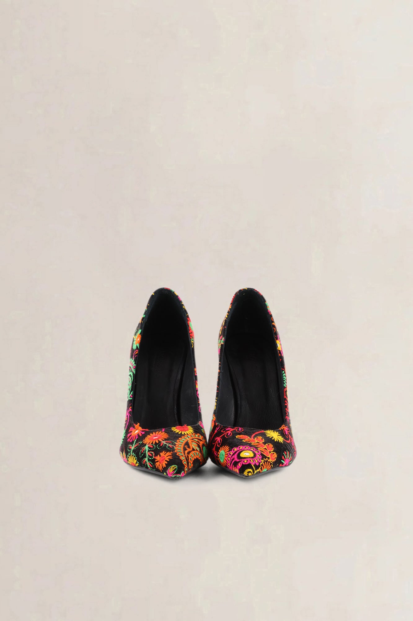 Morobé Black Embroidered Floral Pumps