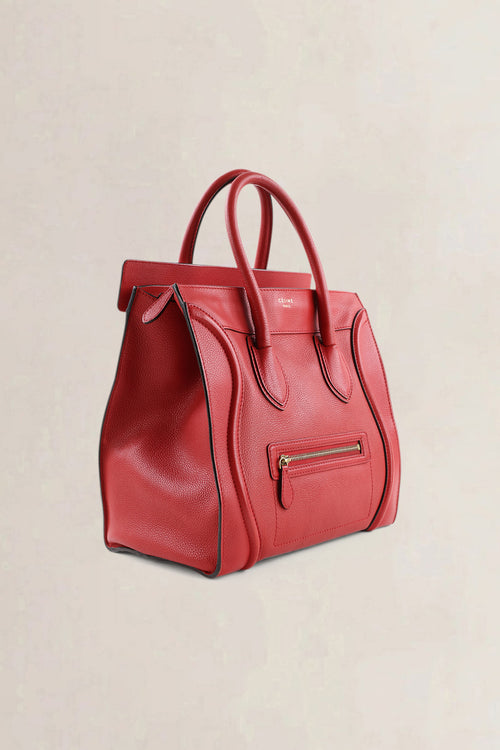 Céline Red Leather Micro Luggage Travel Top Handle Bag