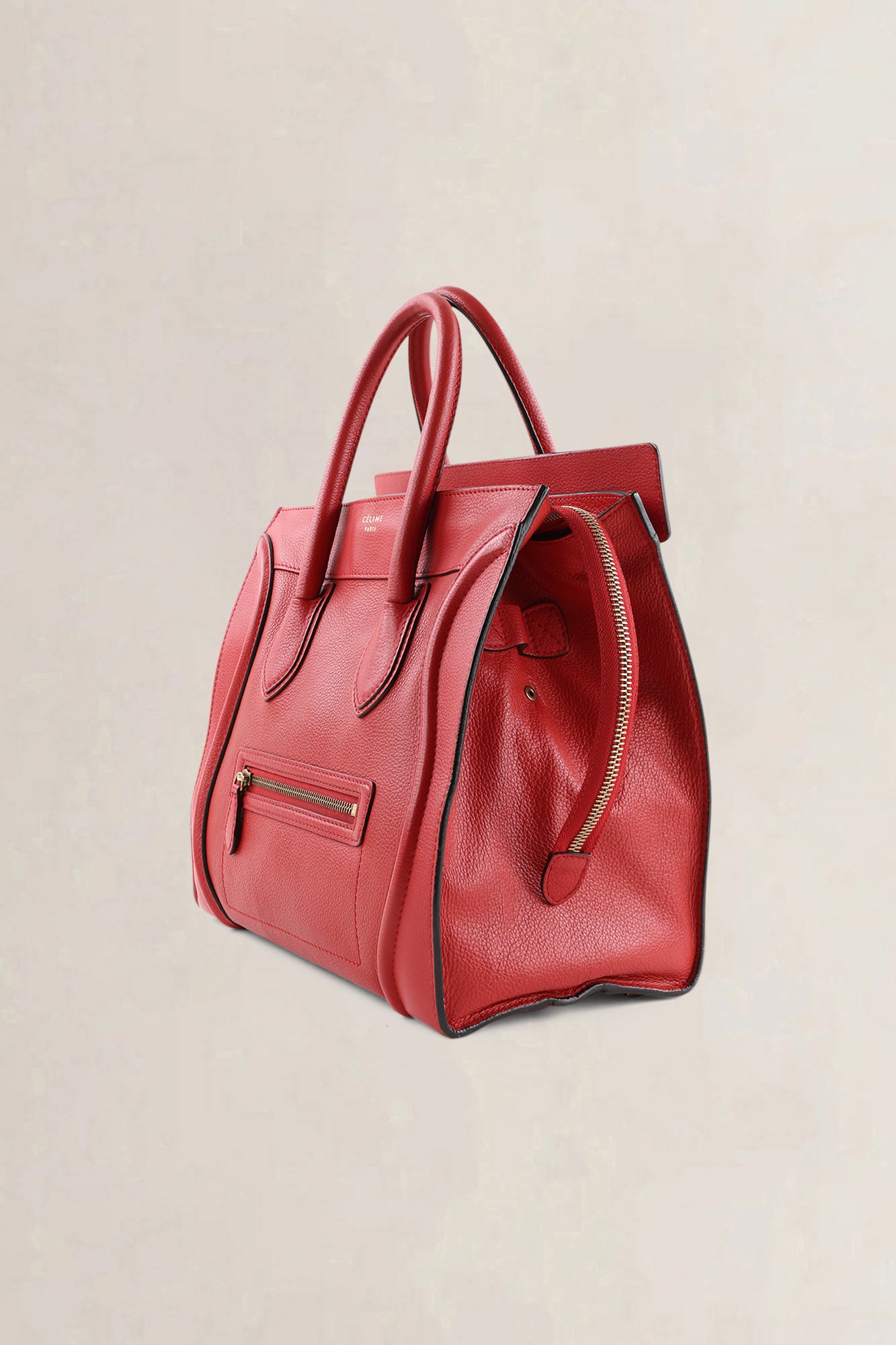 Céline Red Leather Micro Luggage Travel Top Handle Bag