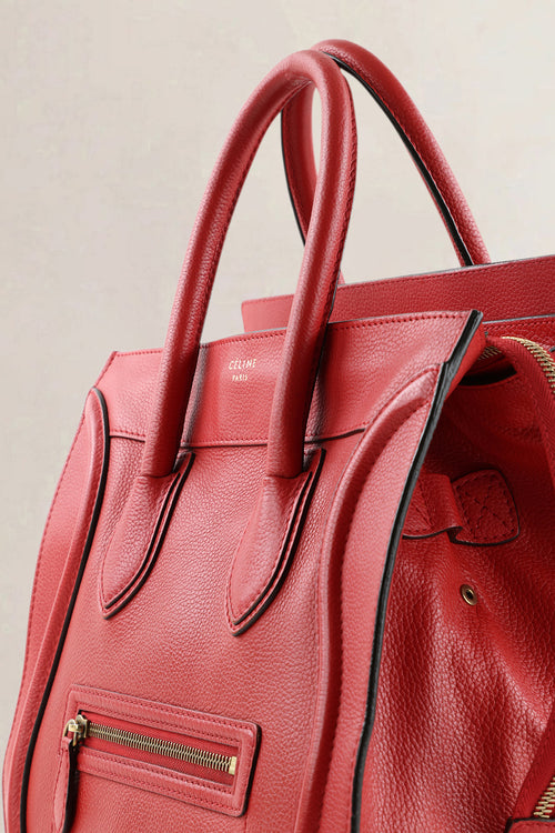 Céline Red Leather Micro Luggage Travel Top Handle Bag