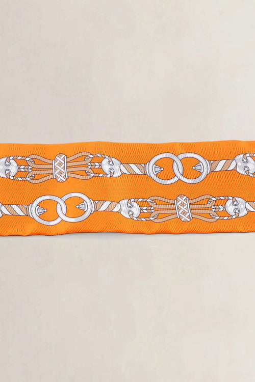 Hermès "Harnais En Rosace" Orange Silk Twilly