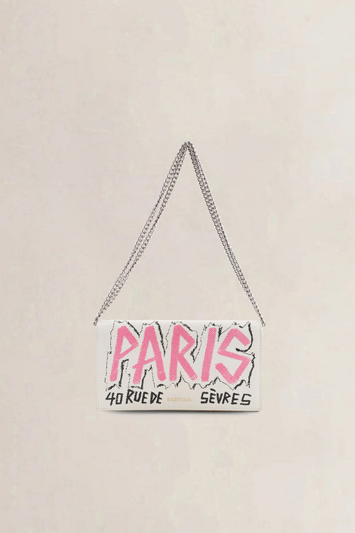Balenciaga Cream Graffiti Leather "Paris" Wallet on Chain
