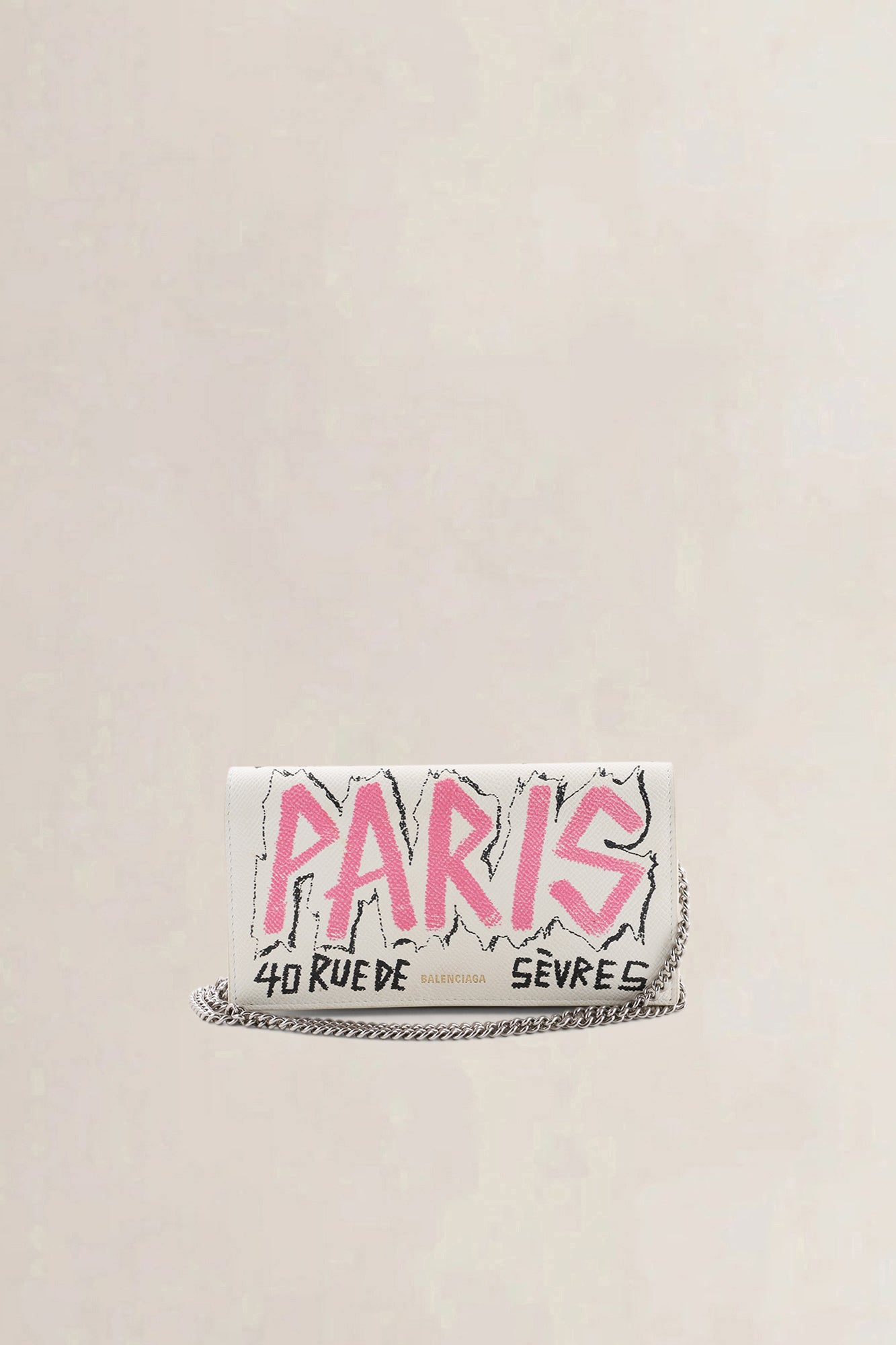 Balenciaga Cream Graffiti Leather "Paris" Wallet on Chain