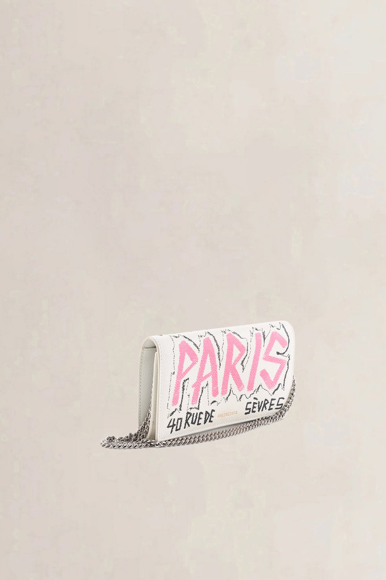 Balenciaga Cream Graffiti Leather "Paris" Wallet on Chain