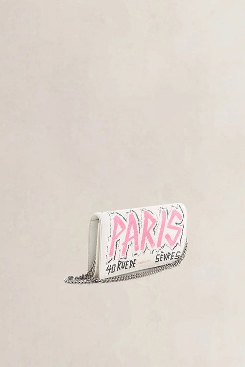 Balenciaga Cream Graffiti Leather "Paris" Wallet on Chain