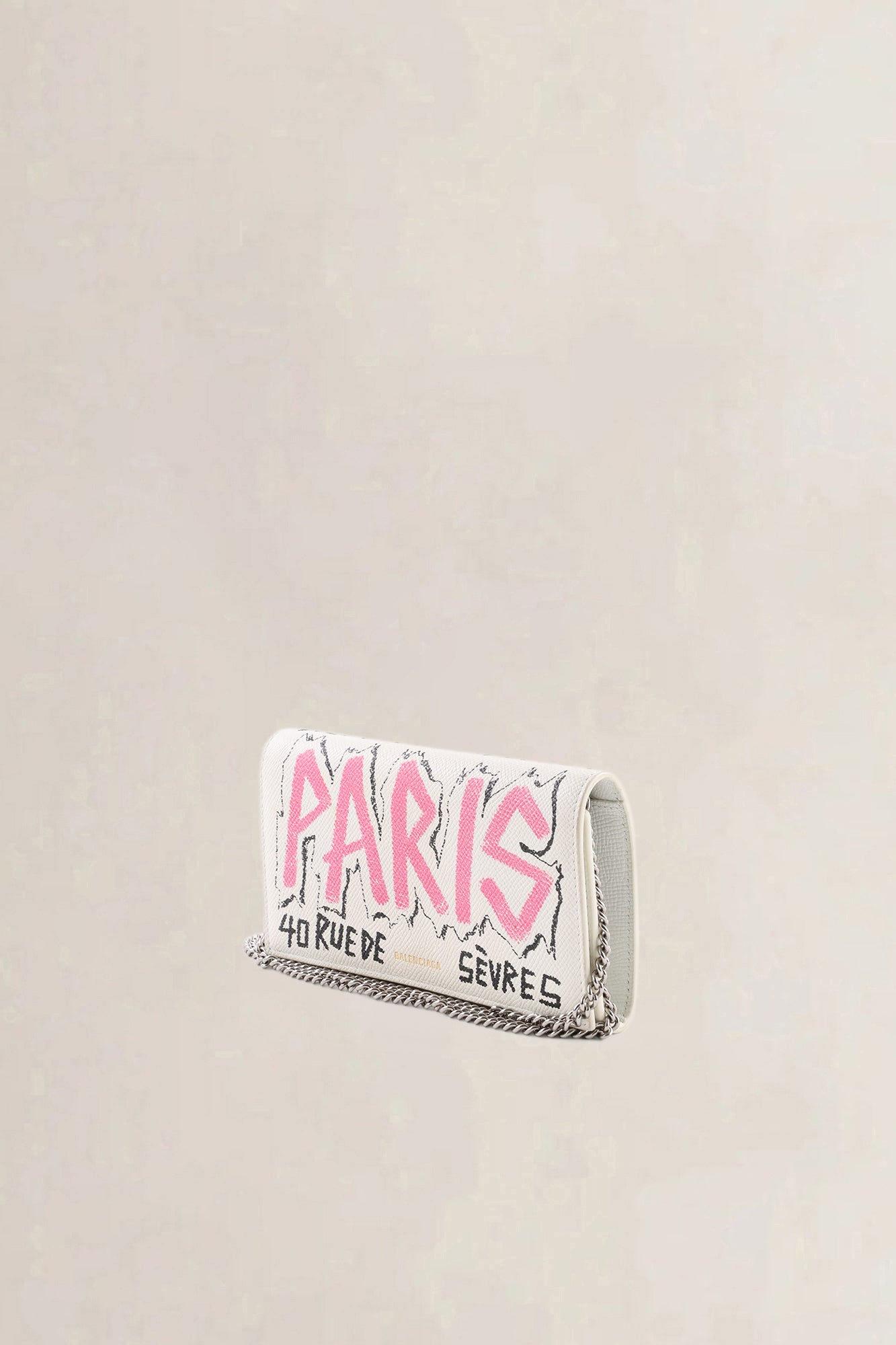 Balenciaga Cream Graffiti Leather "Paris" Wallet on Chain