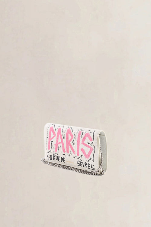 Balenciaga Cream Graffiti Leather "Paris" Wallet on Chain