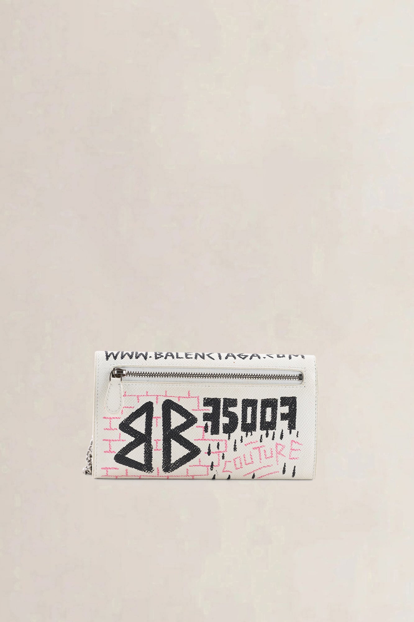 Balenciaga Cream Graffiti Leather "Paris" Wallet on Chain