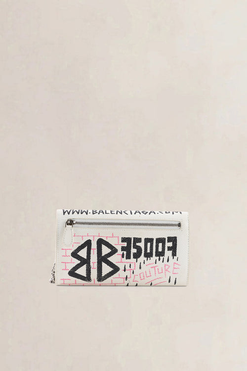 Balenciaga Cream Graffiti Leather "Paris" Wallet on Chain