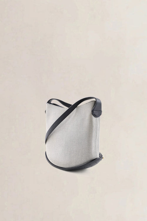 Delvaux Beige Canvas/ Leather Pin Mini Bucket Crossbody Bag