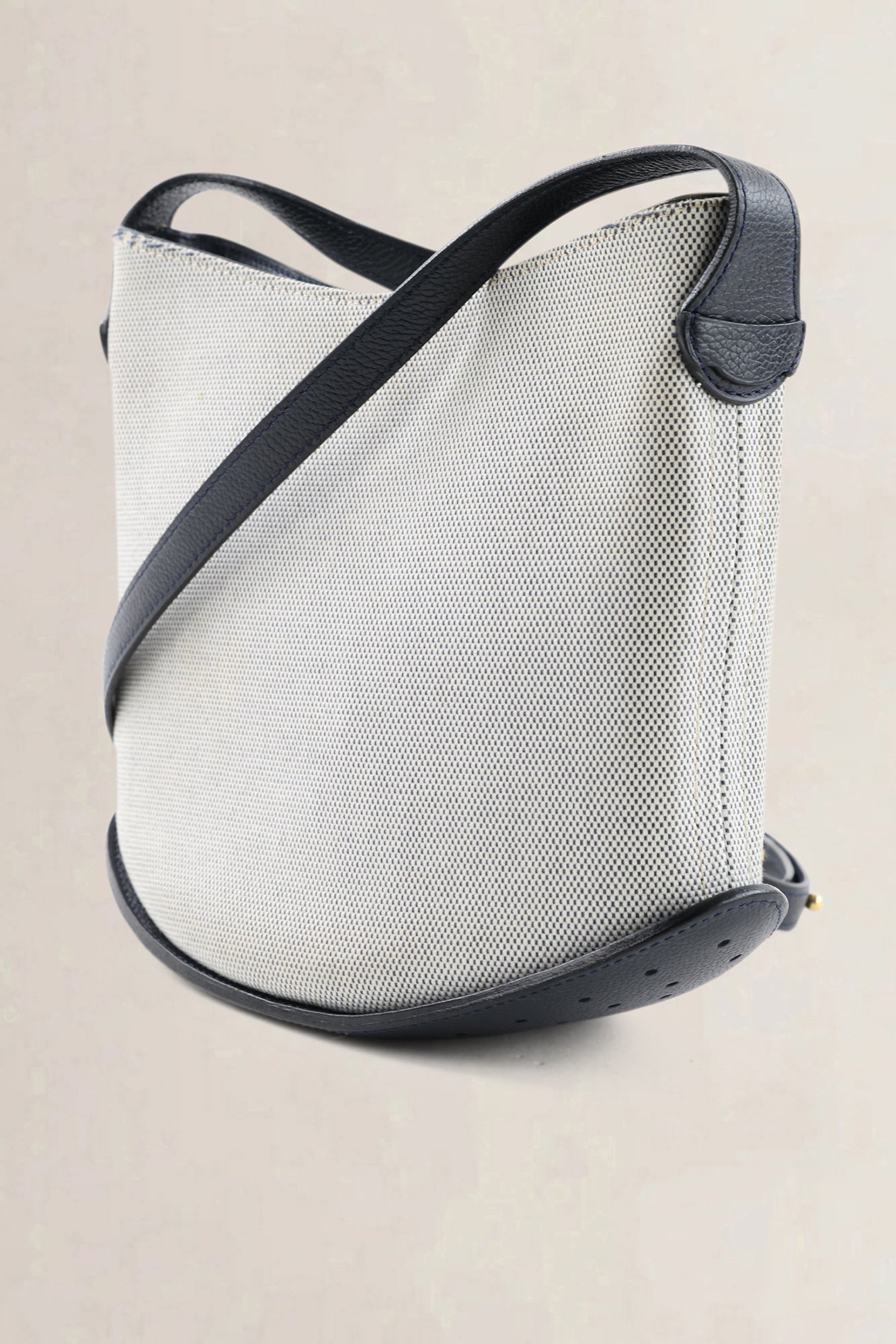 Delvaux Beige Canvas/ Leather Pin Mini Bucket Crossbody Bag