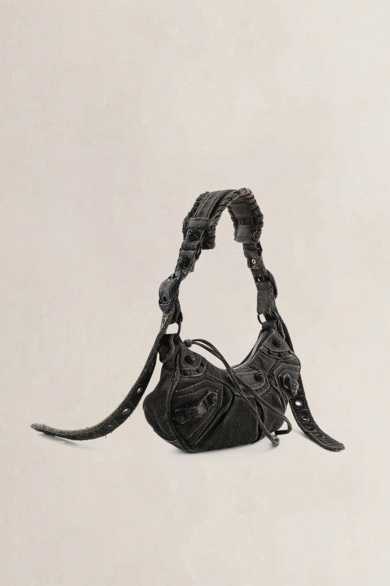Balenciaga Grey Distressed Denim Le Cagole XS Shoulder Bag