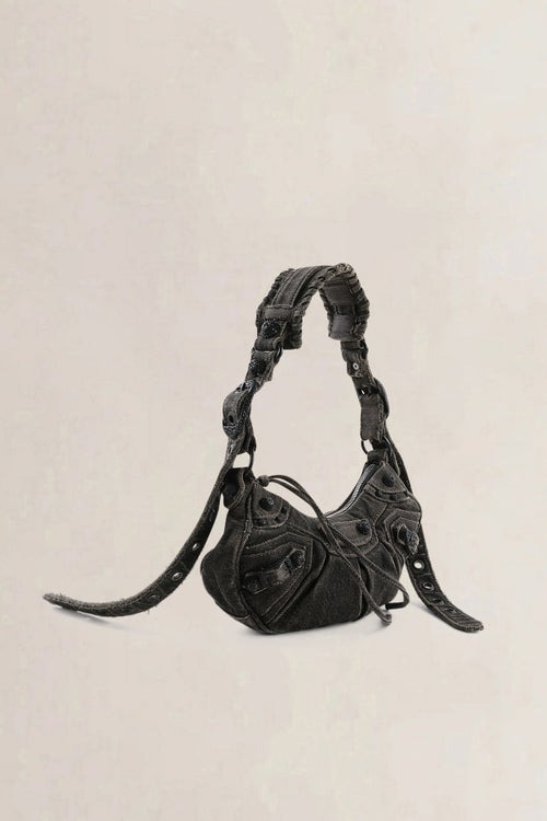 Balenciaga Grey Distressed Denim Le Cagole XS Shoulder Bag