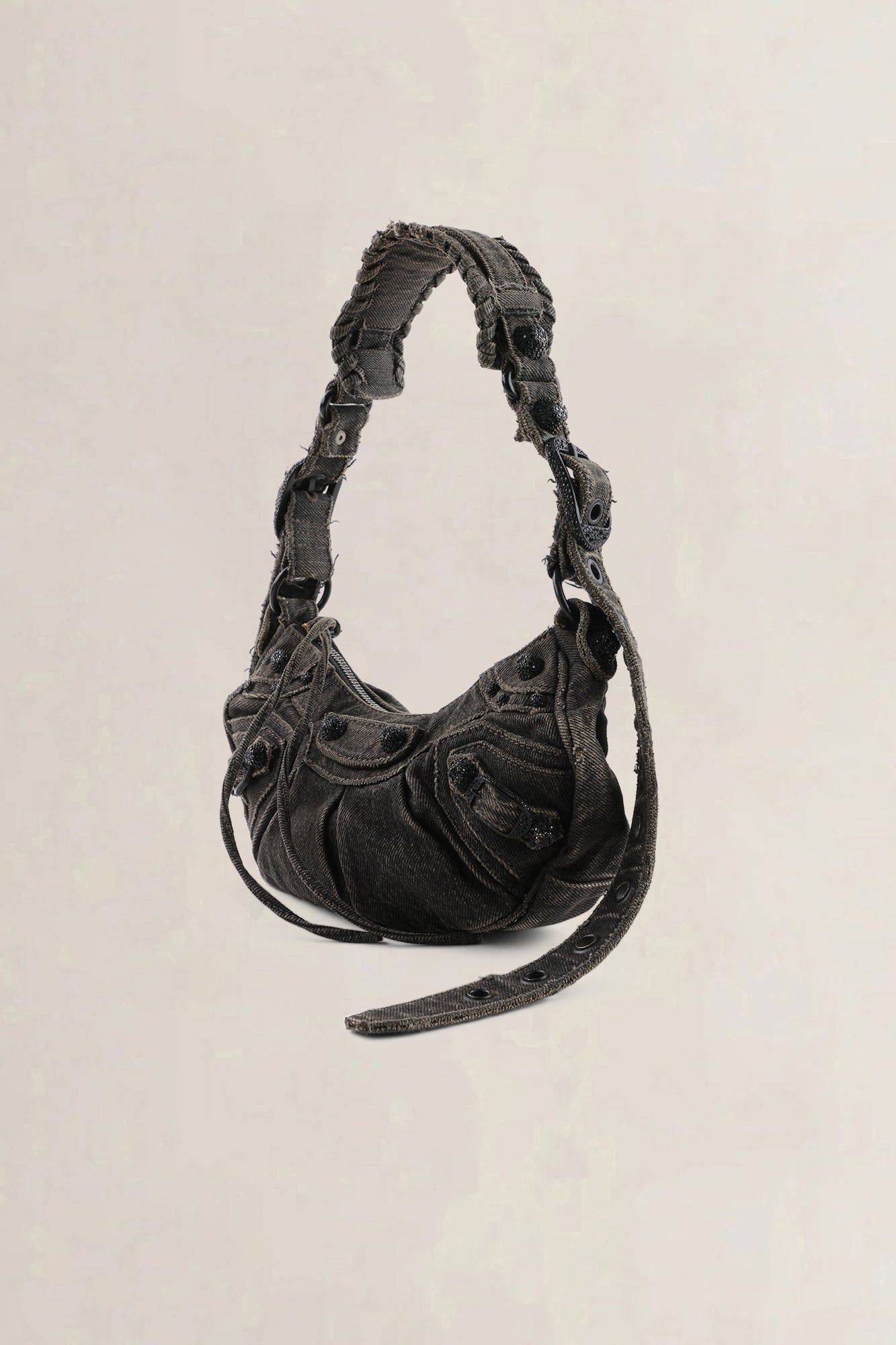 Balenciaga Grey Distressed Denim Le Cagole XS Shoulder Bag