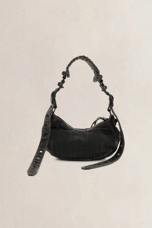 Balenciaga Grey Distressed Denim Le Cagole XS Shoulder Bag