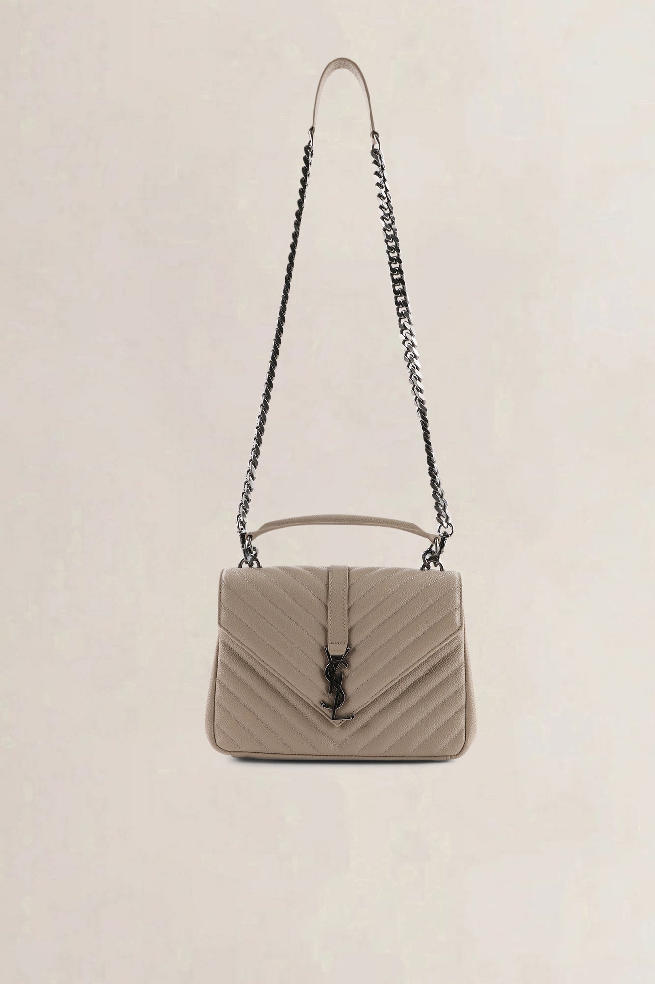 Saint Laurent Beige Grained Leather College Small Crossbody Bag