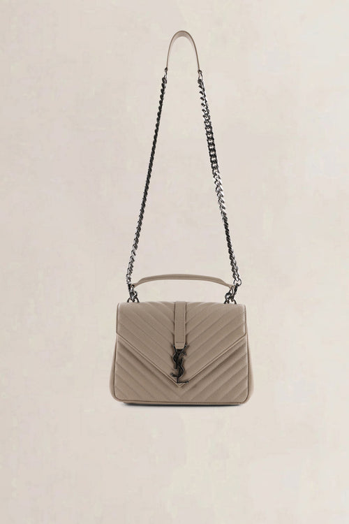 Saint Laurent Beige Grained Leather College Small Crossbody Bag