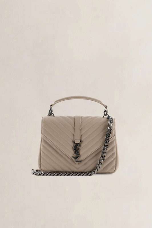 Saint Laurent Beige Grained Leather College Small Crossbody Bag