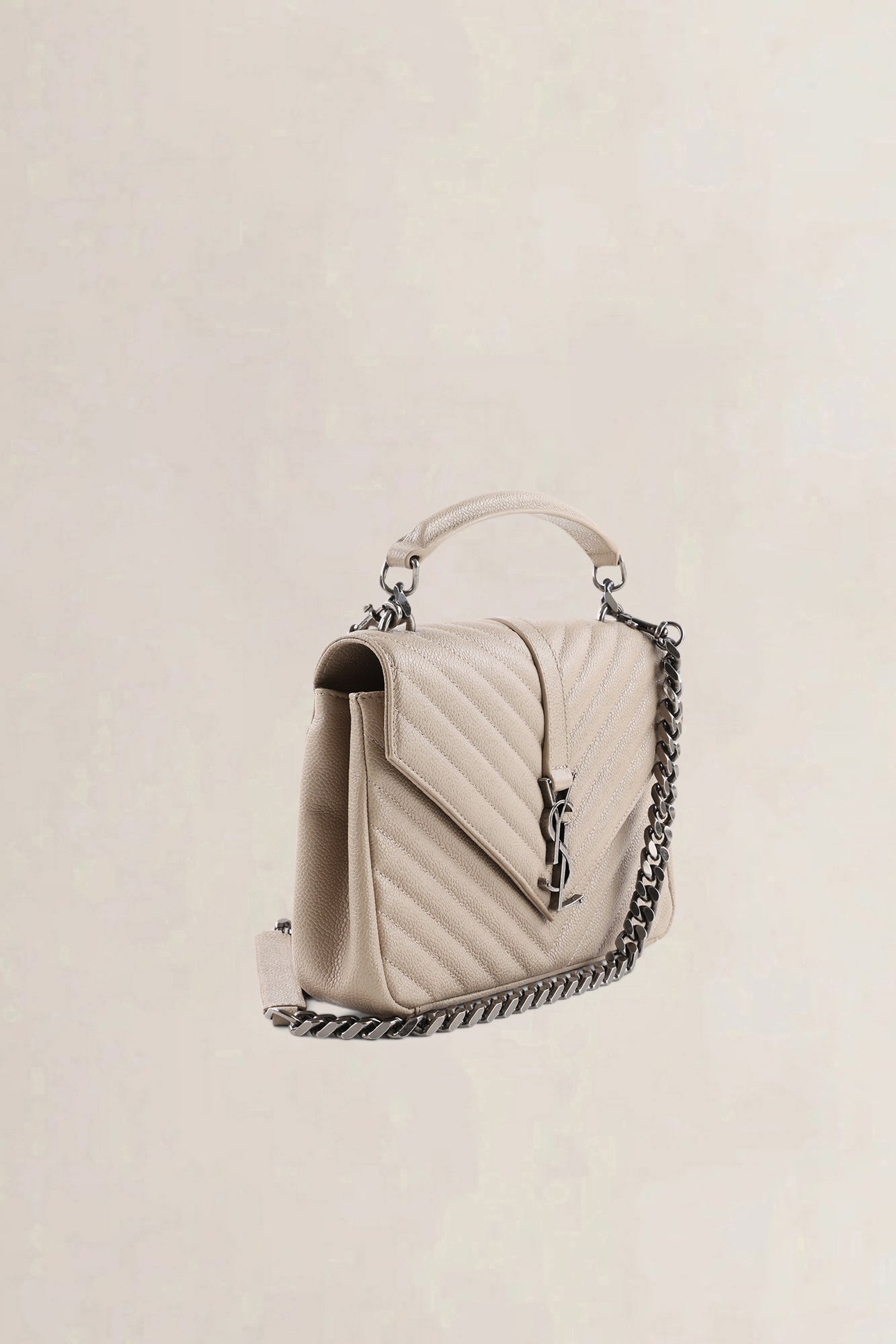 Saint Laurent Beige Grained Leather College Small Crossbody Bag