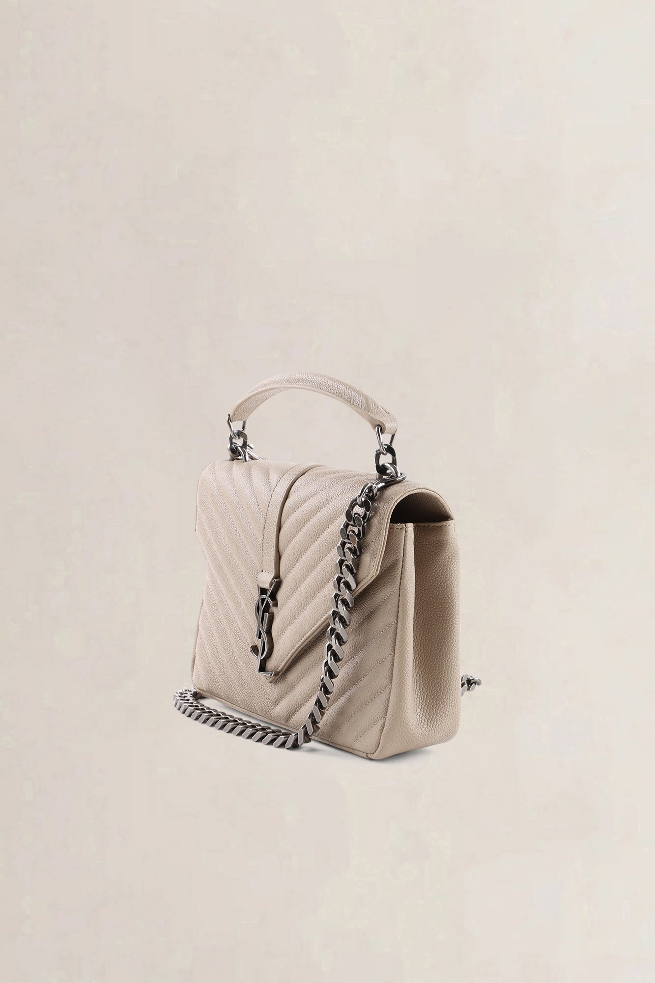 Saint Laurent Beige Grained Leather College Small Crossbody Bag