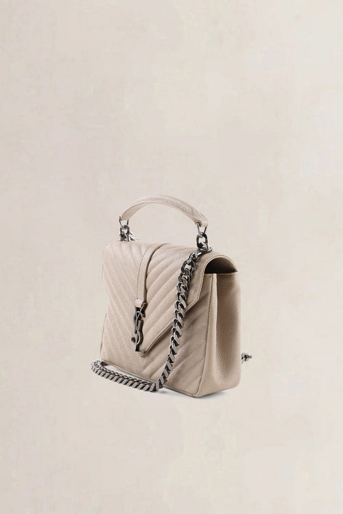 Saint Laurent Beige Grained Leather College Small Crossbody Bag