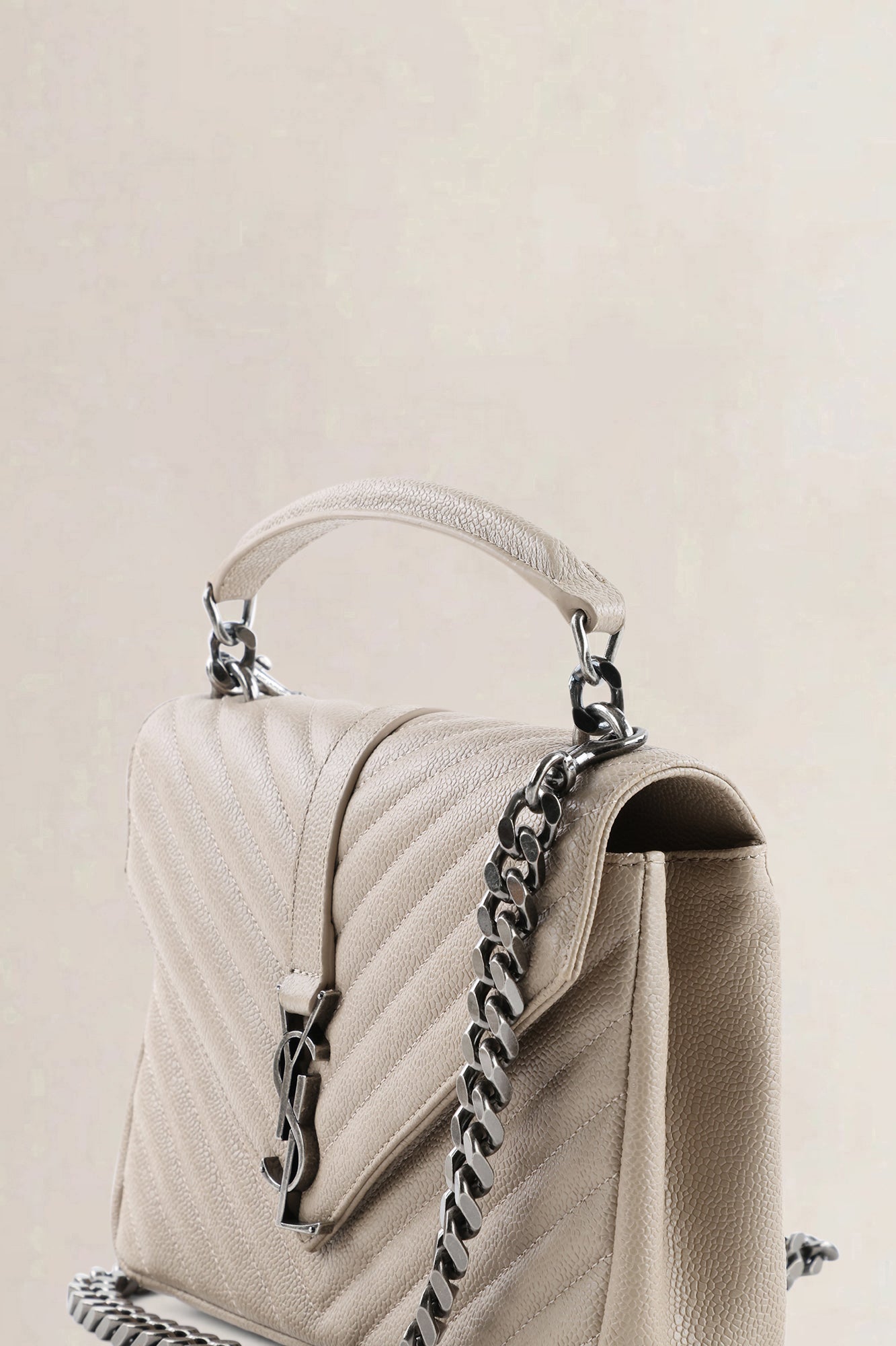 Saint Laurent Beige Grained Leather College Small Crossbody Bag