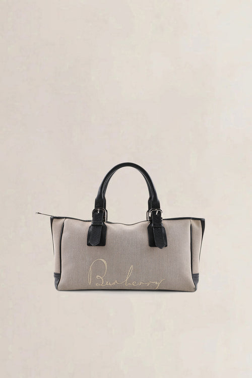 Burberry Brown & Beige Canvas Top Handle Bag