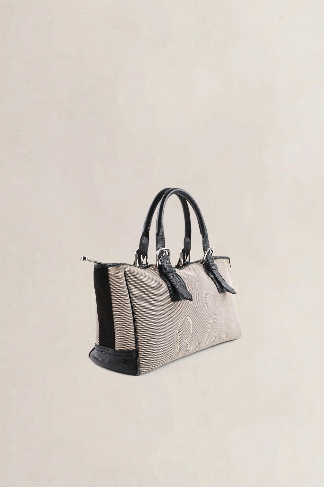 Burberry Brown & Beige Canvas Top Handle Bag
