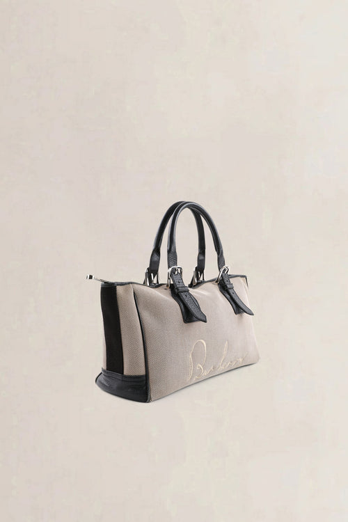 Burberry Brown & Beige Canvas Top Handle Bag