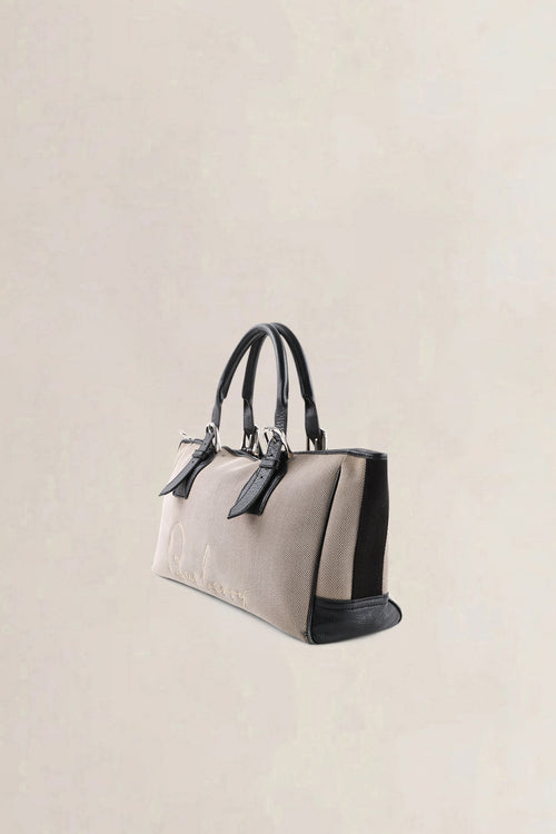 Burberry Brown & Beige Canvas Top Handle Bag
