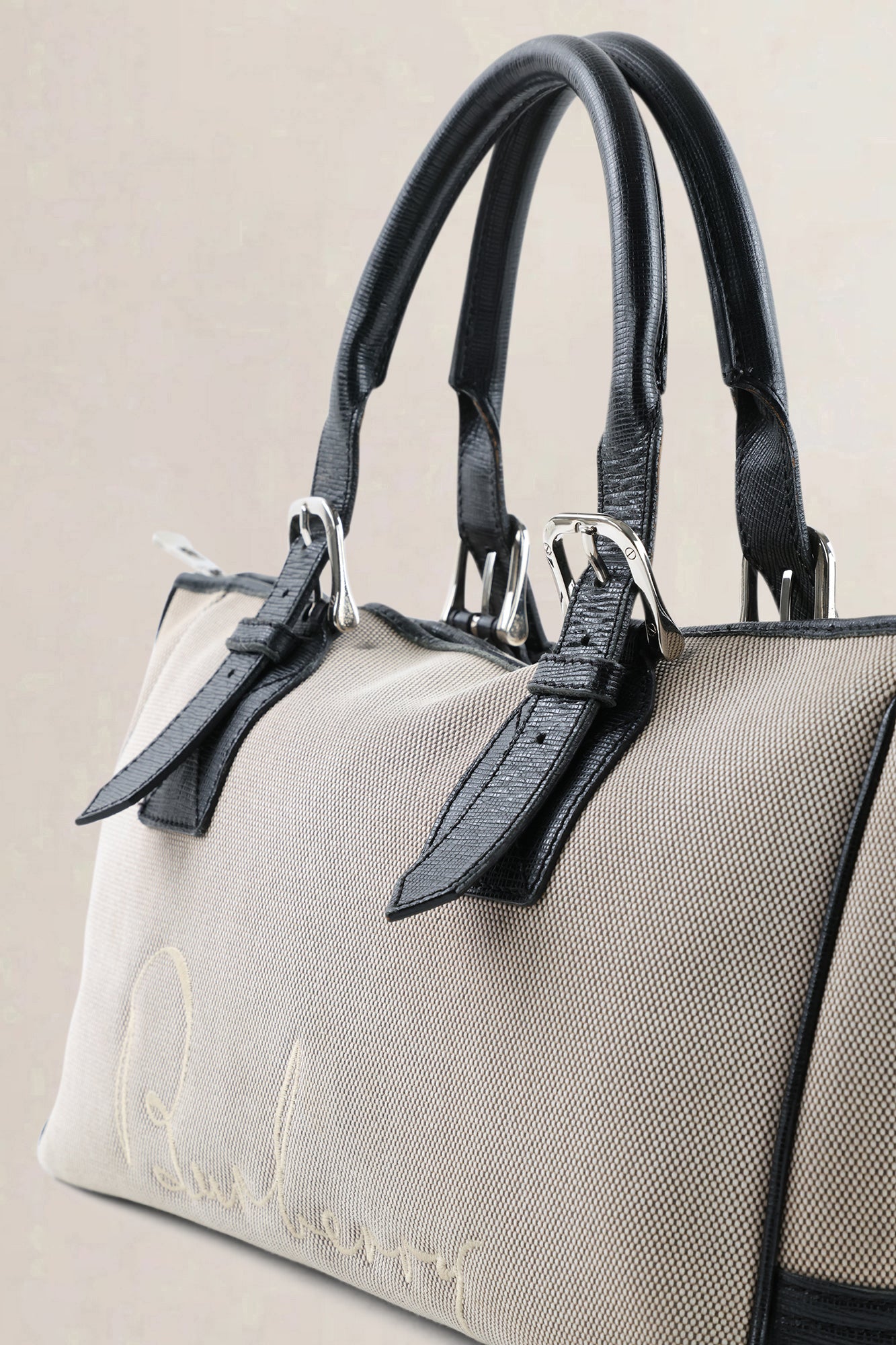 Burberry Brown & Beige Canvas Top Handle Bag