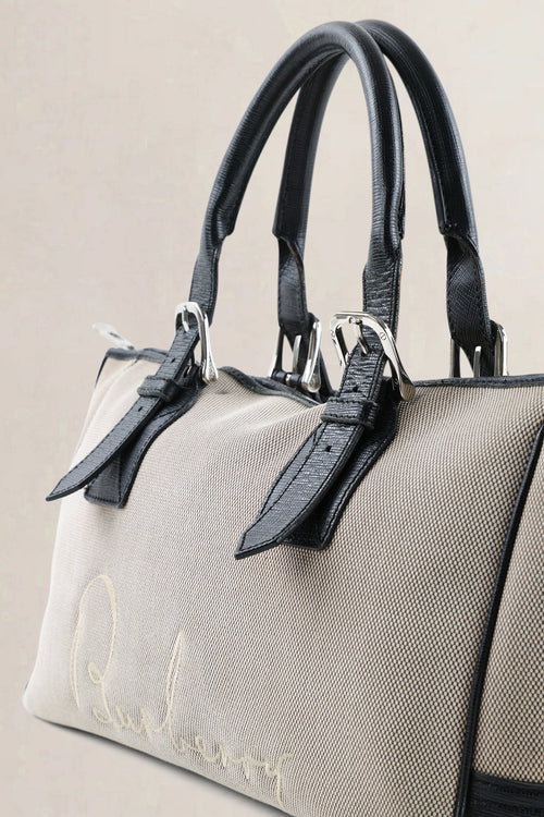 Burberry Brown & Beige Canvas Top Handle Bag