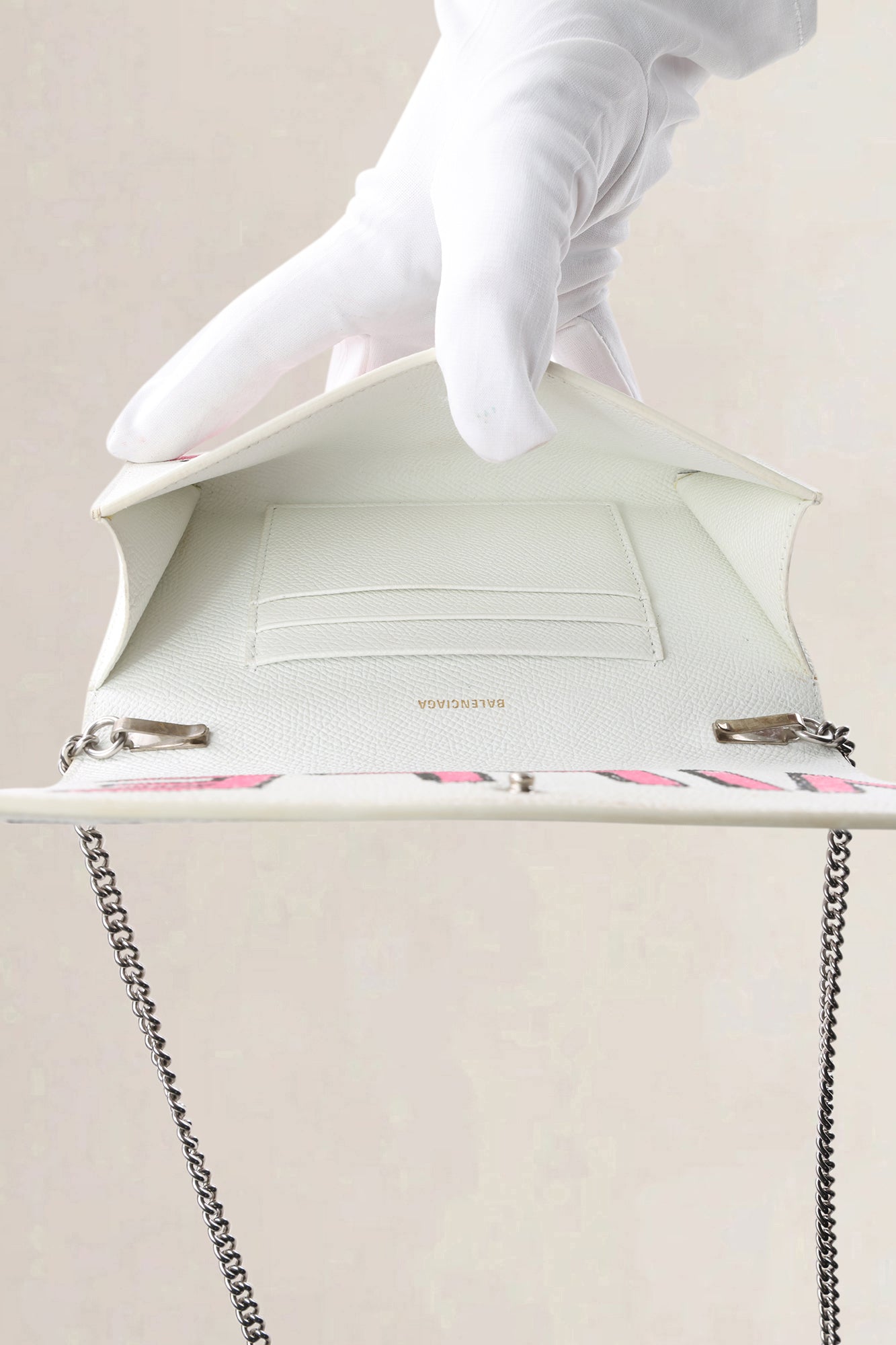 Balenciaga Cream Graffiti Leather "Paris" Wallet on Chain