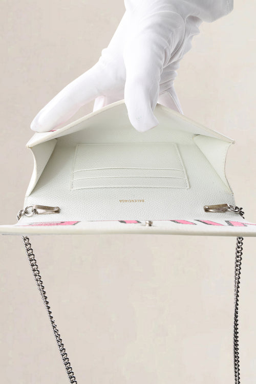 Balenciaga Cream Graffiti Leather "Paris" Wallet on Chain