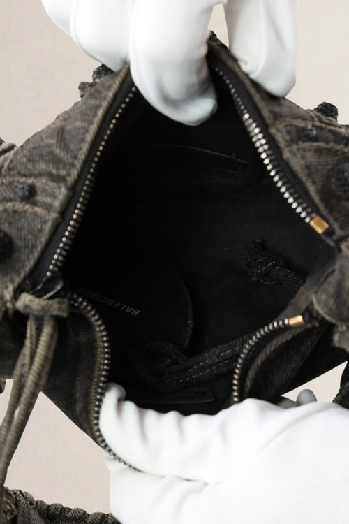 Balenciaga Grey Distressed Denim Le Cagole XS Shoulder Bag