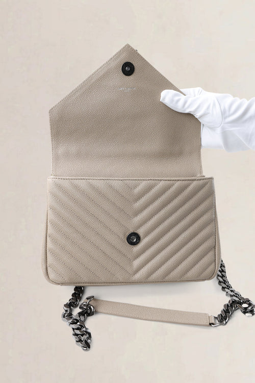 Saint Laurent Beige Grained Leather College Small Crossbody Bag