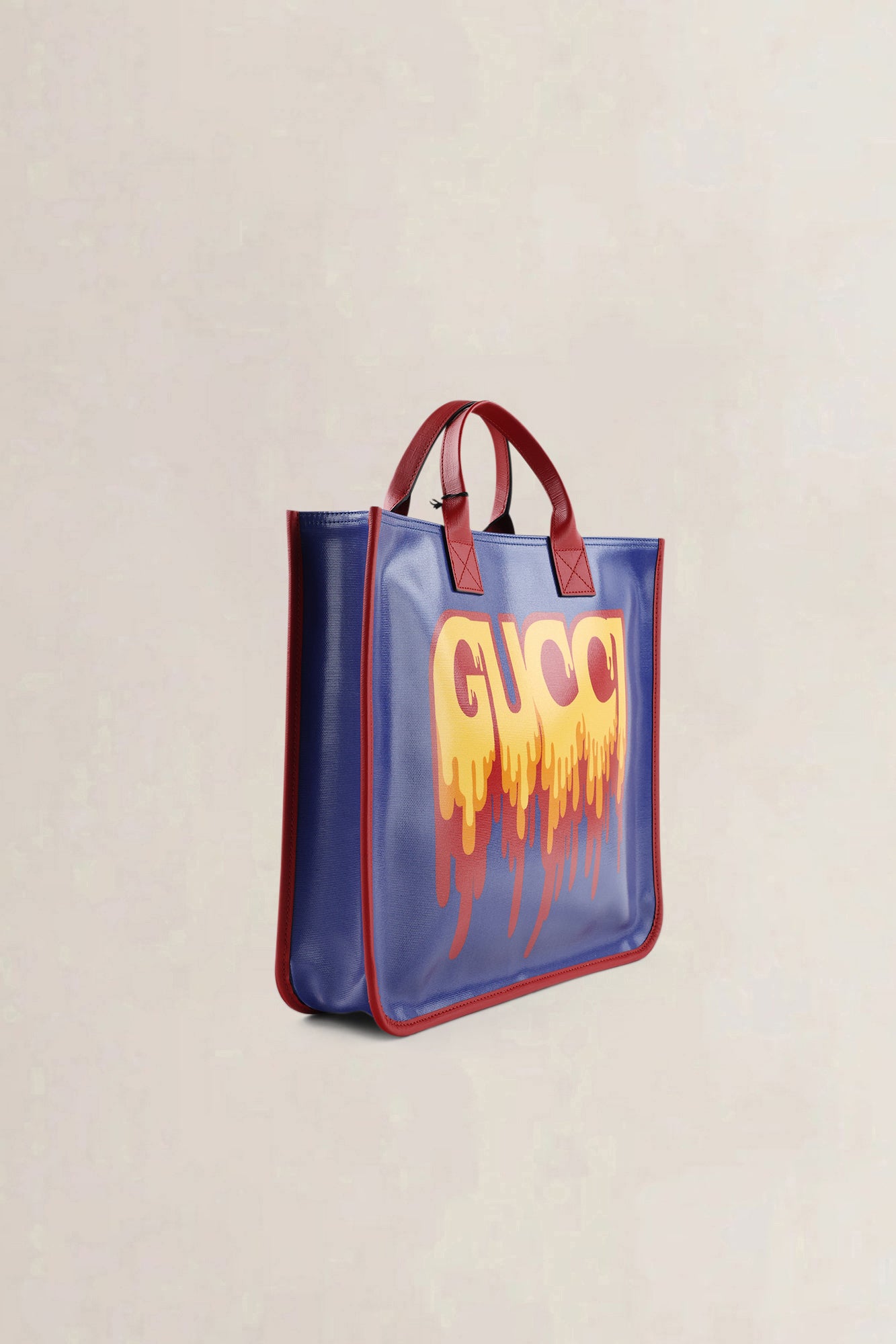 Gucci Blue "GUCCI" Print PVC & Leather Top Handle  Bag