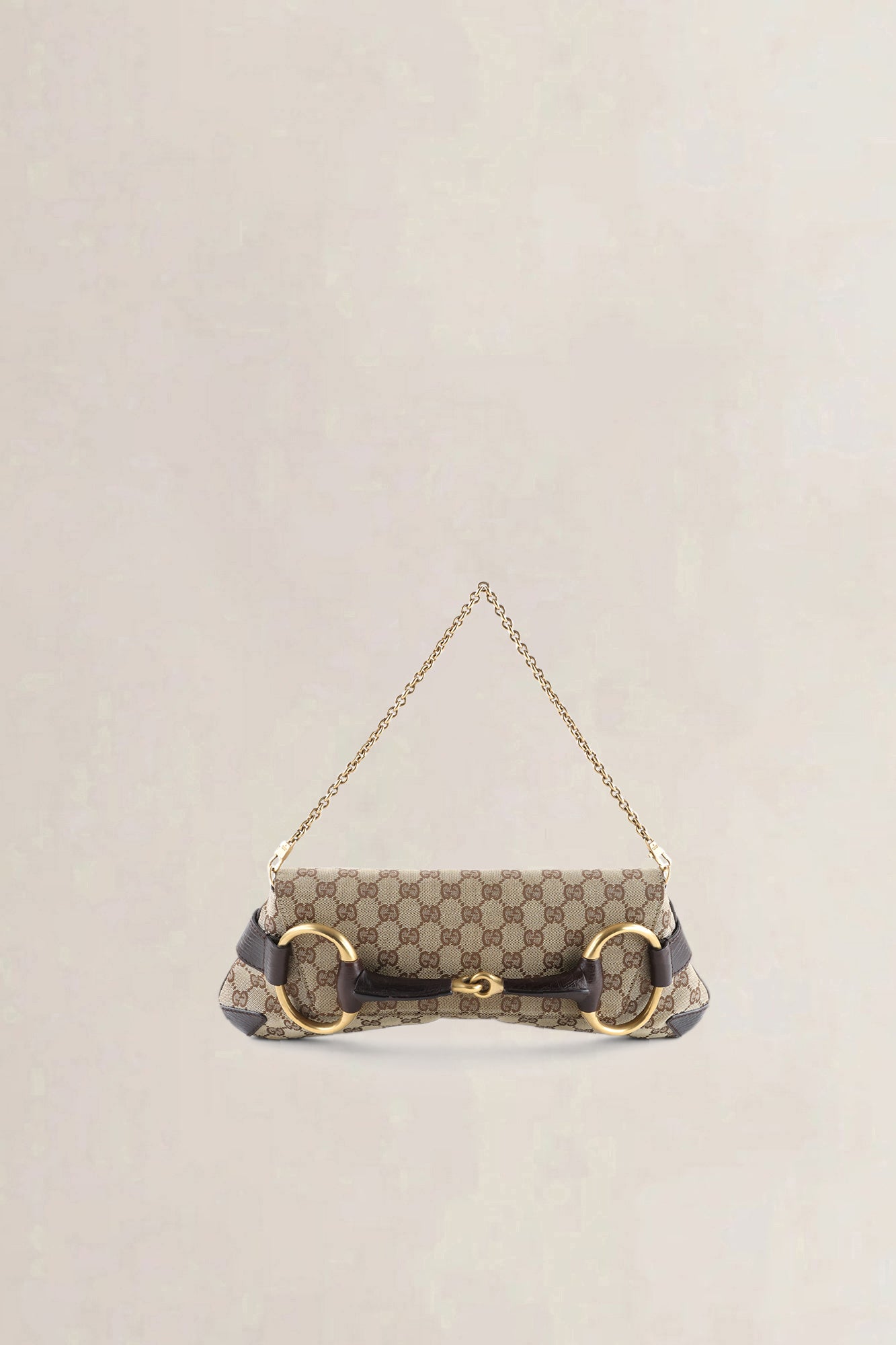 Gucci Brown GG Monogram Canvas Horsebit Shoulder Bag