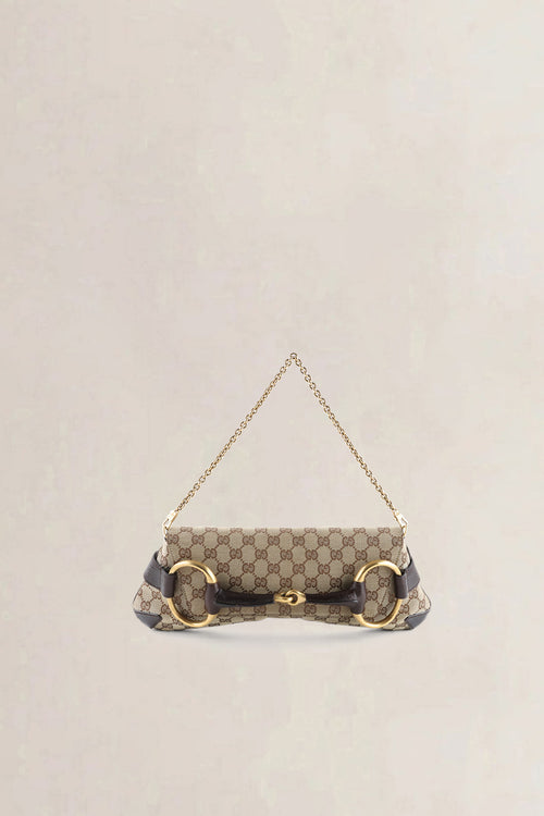 Gucci Brown GG Monogram Canvas Horsebit Shoulder Bag