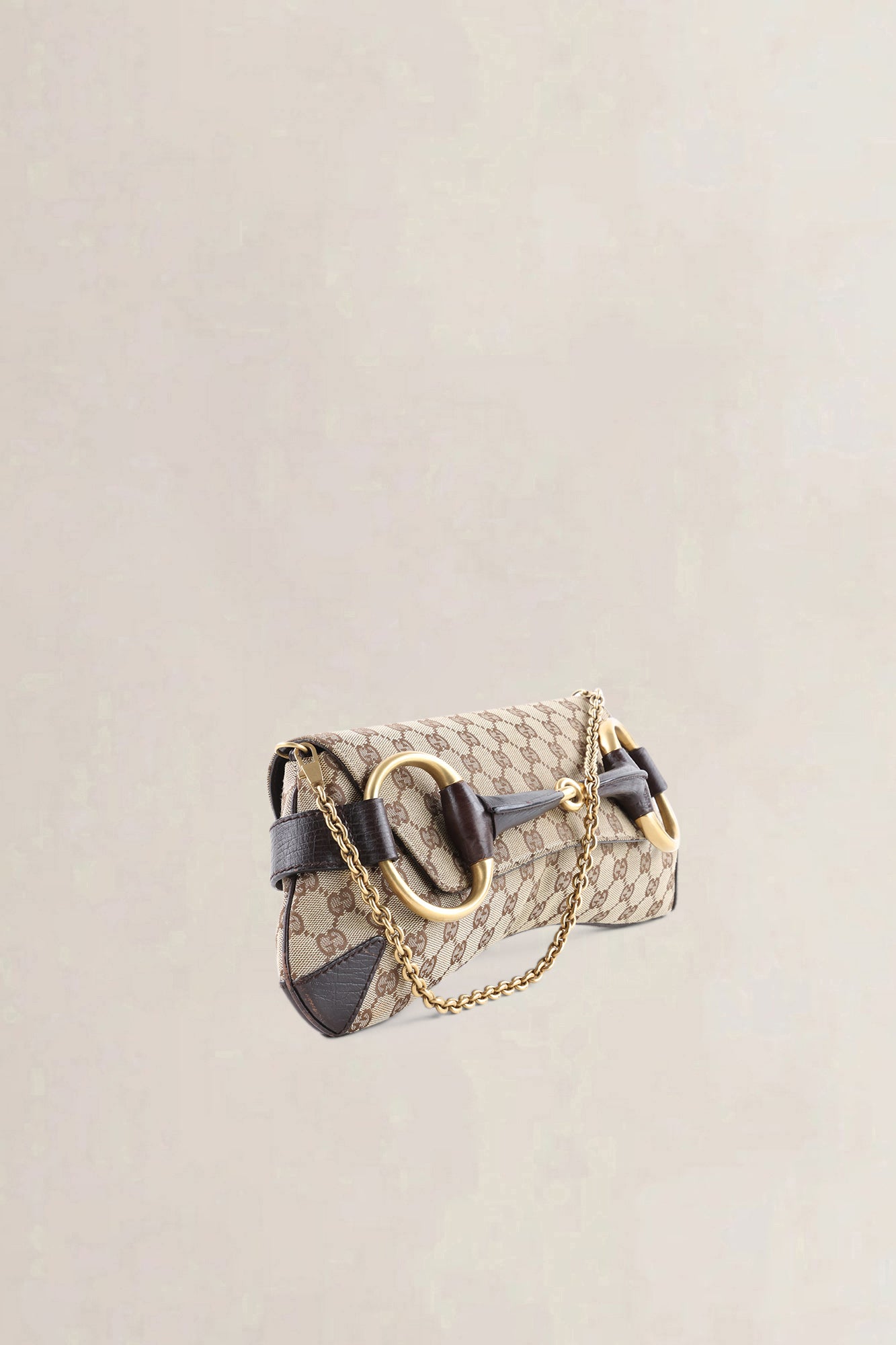 Gucci Brown GG Monogram Canvas Horsebit Shoulder Bag