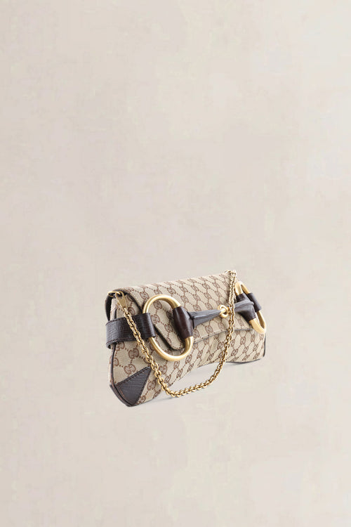 Gucci Brown GG Monogram Canvas Horsebit Shoulder Bag