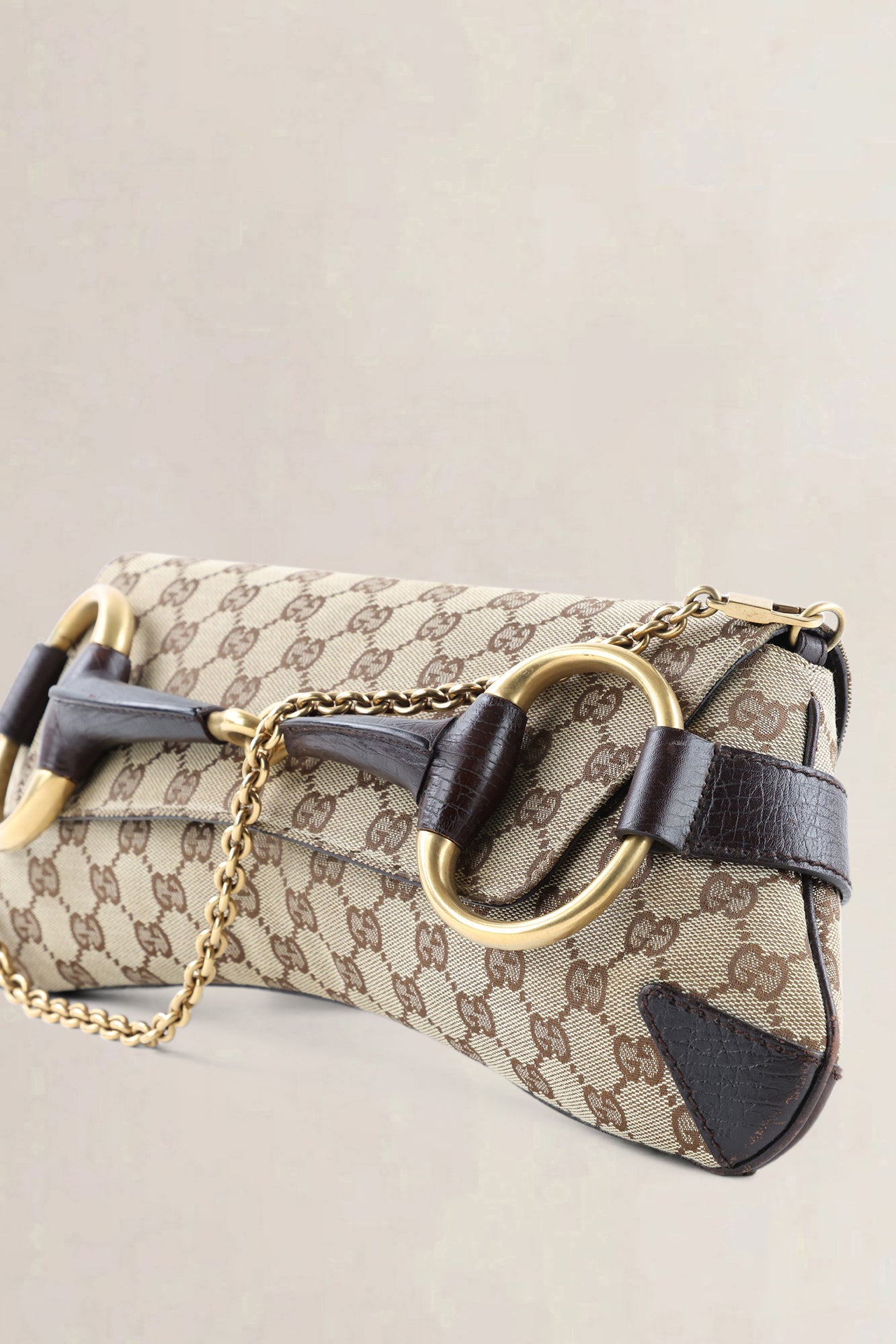 Gucci Brown GG Monogram Canvas Horsebit Shoulder Bag