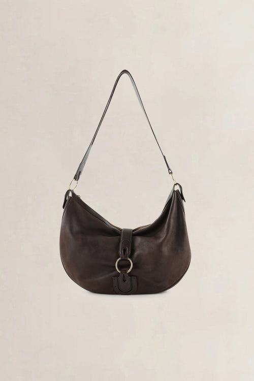 Delvaux Dark Brown Nubuck Camille GM Crossbody Bag