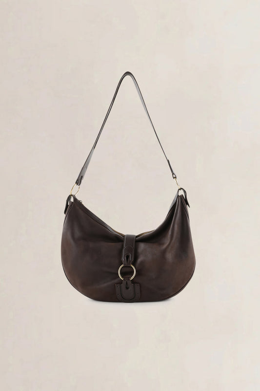 Delvaux Dark Brown Nubuck Camille GM Crossbody Bag