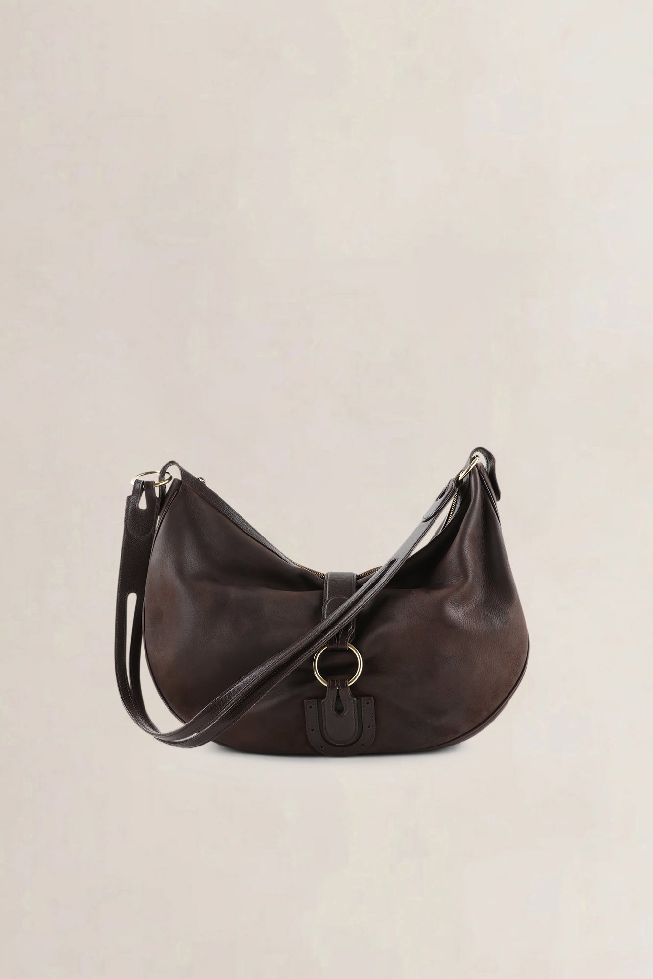 Delvaux Dark Brown Nubuck Camille GM Crossbody Bag