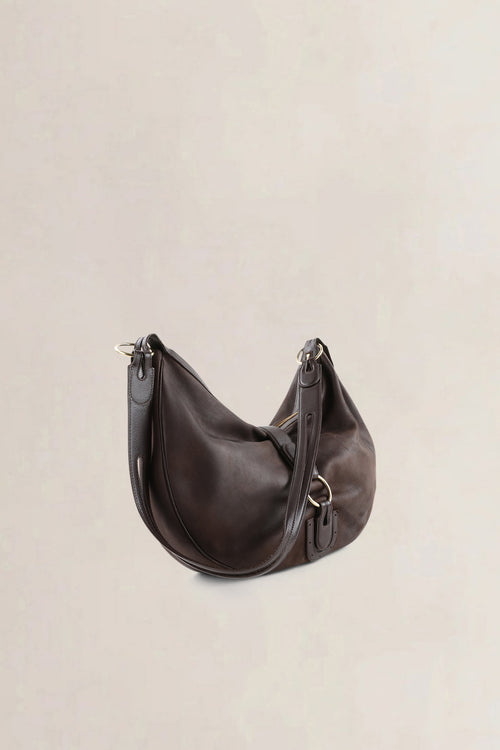 Delvaux Dark Brown Nubuck Camille GM Crossbody Bag