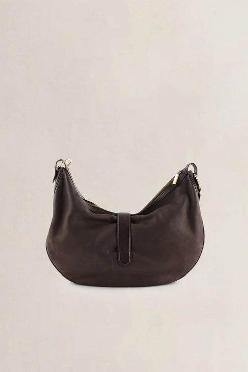 Delvaux Dark Brown Nubuck Camille GM Crossbody Bag