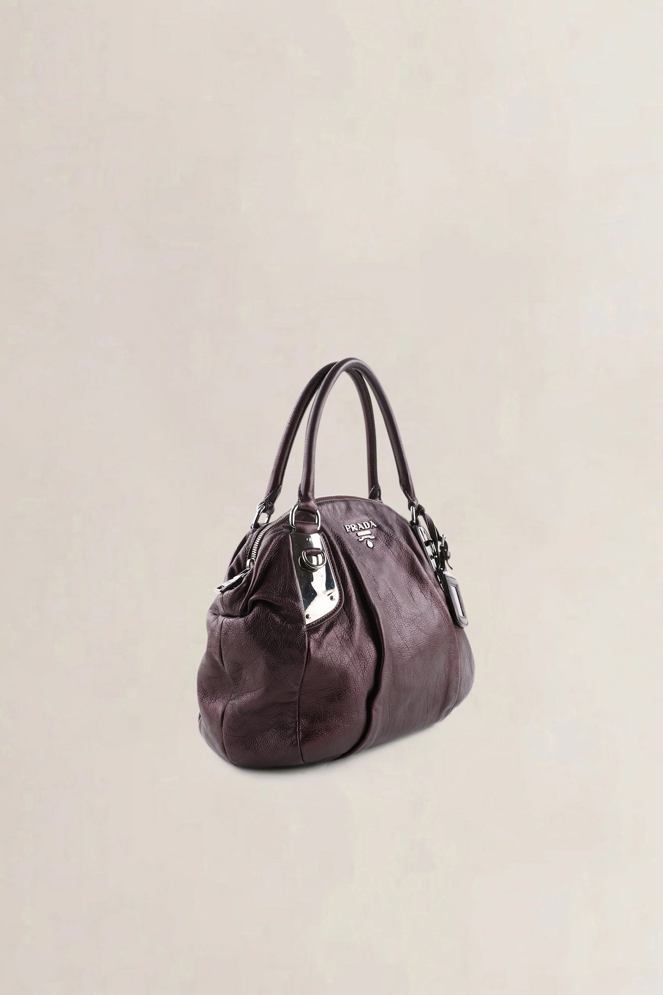 Prada Metallic Purple Leather Top Handle Bag