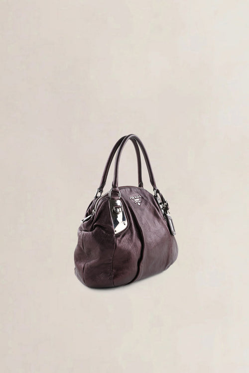 Prada Metallic Purple Leather Top Handle Bag