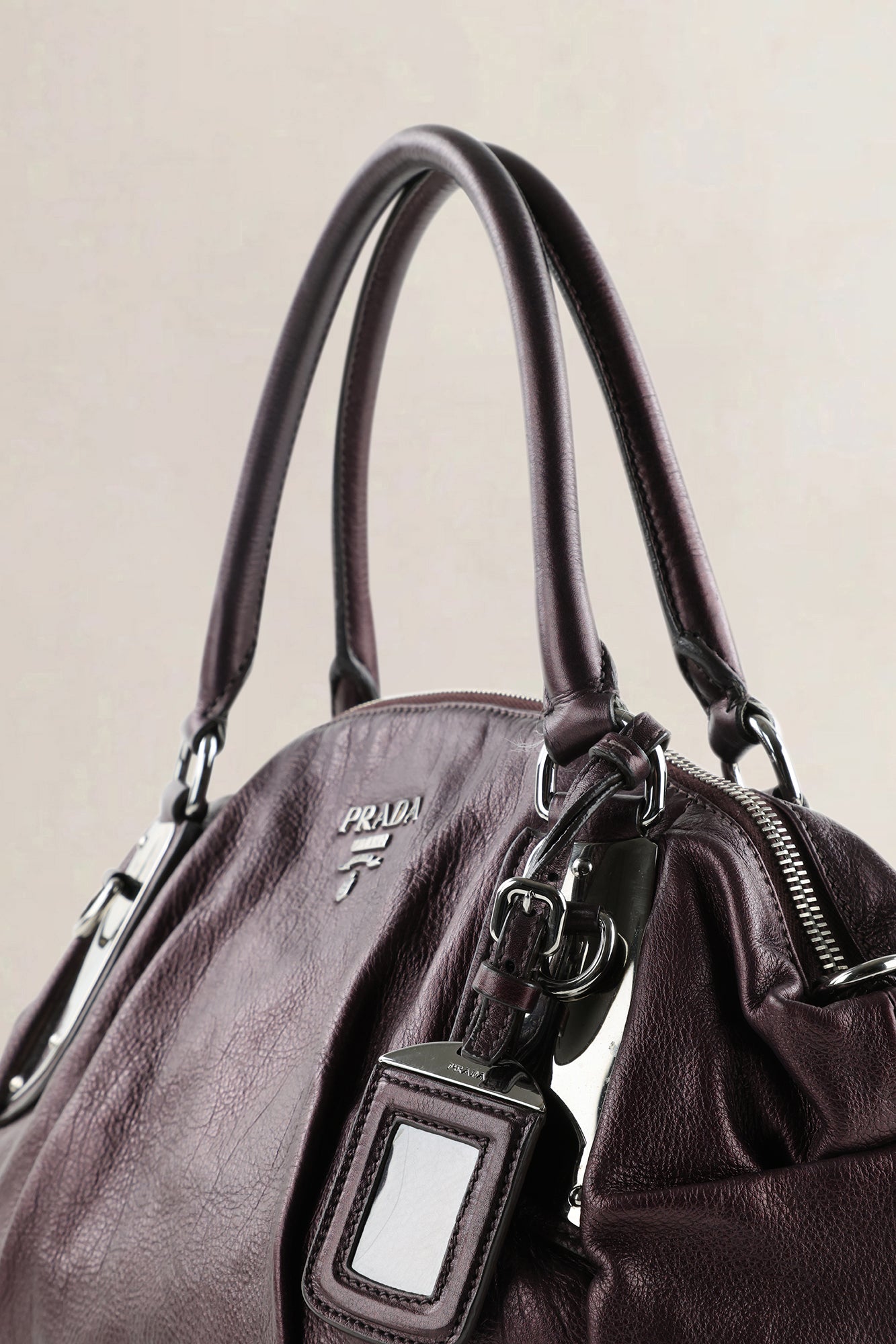 Prada Metallic Purple Leather Top Handle Bag